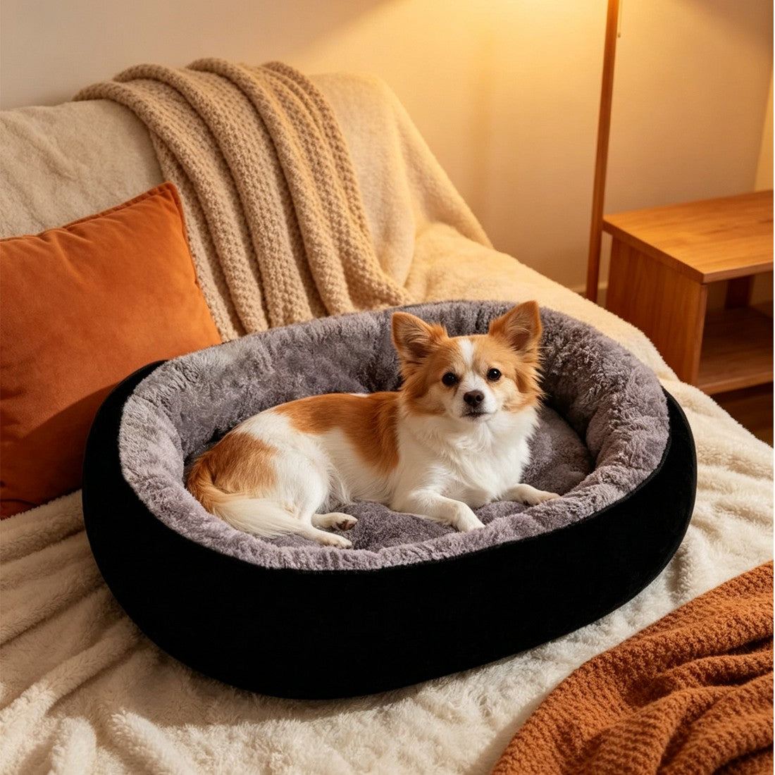 Cat in fleece pet bed