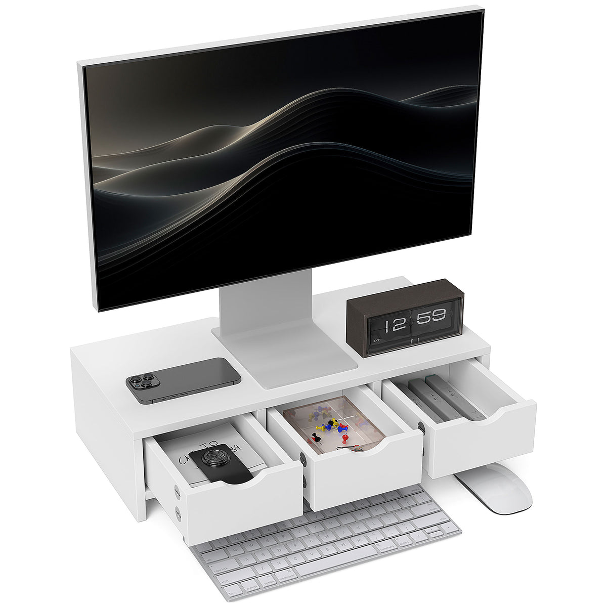 Monitor stand riser with drawers