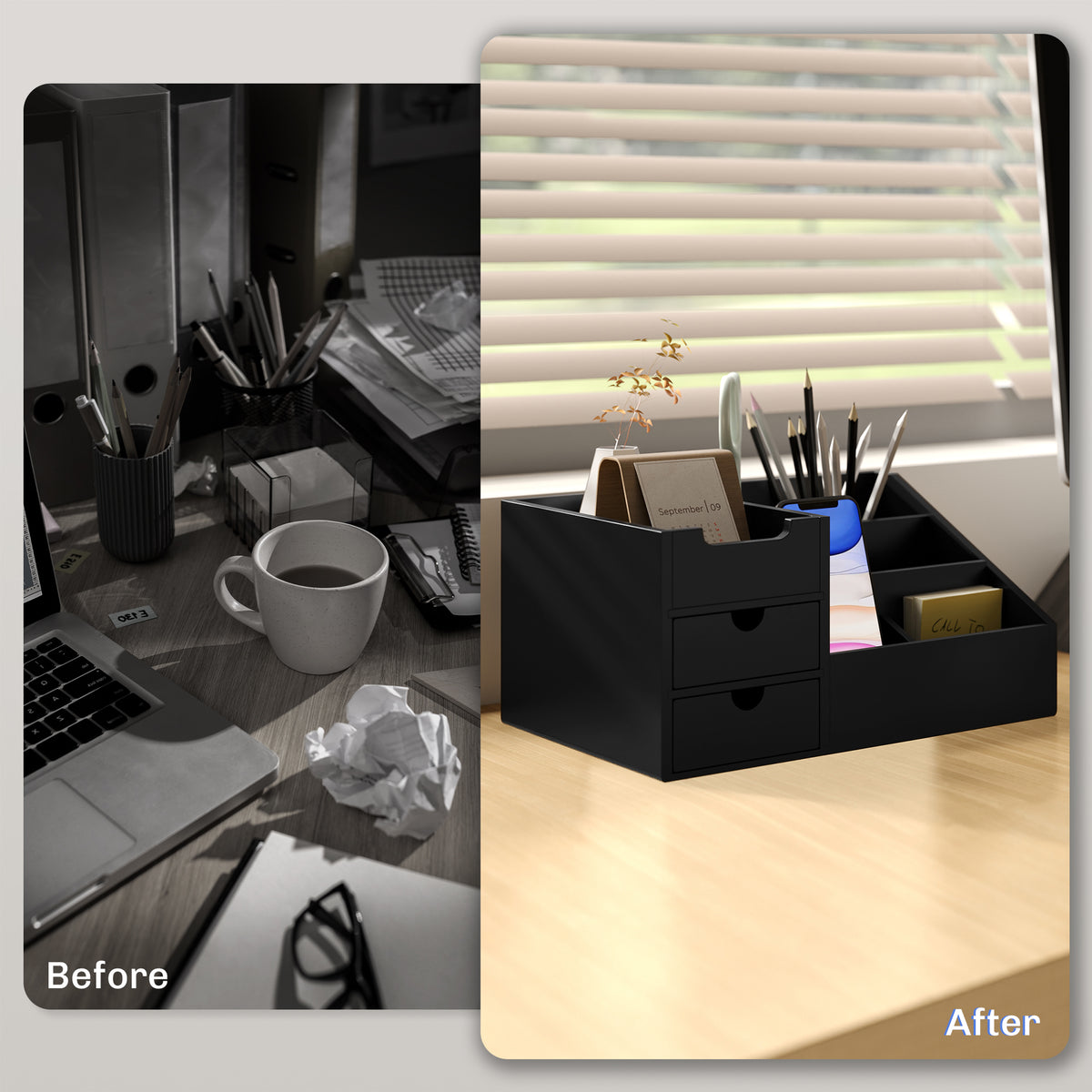 Desk organiser compartments