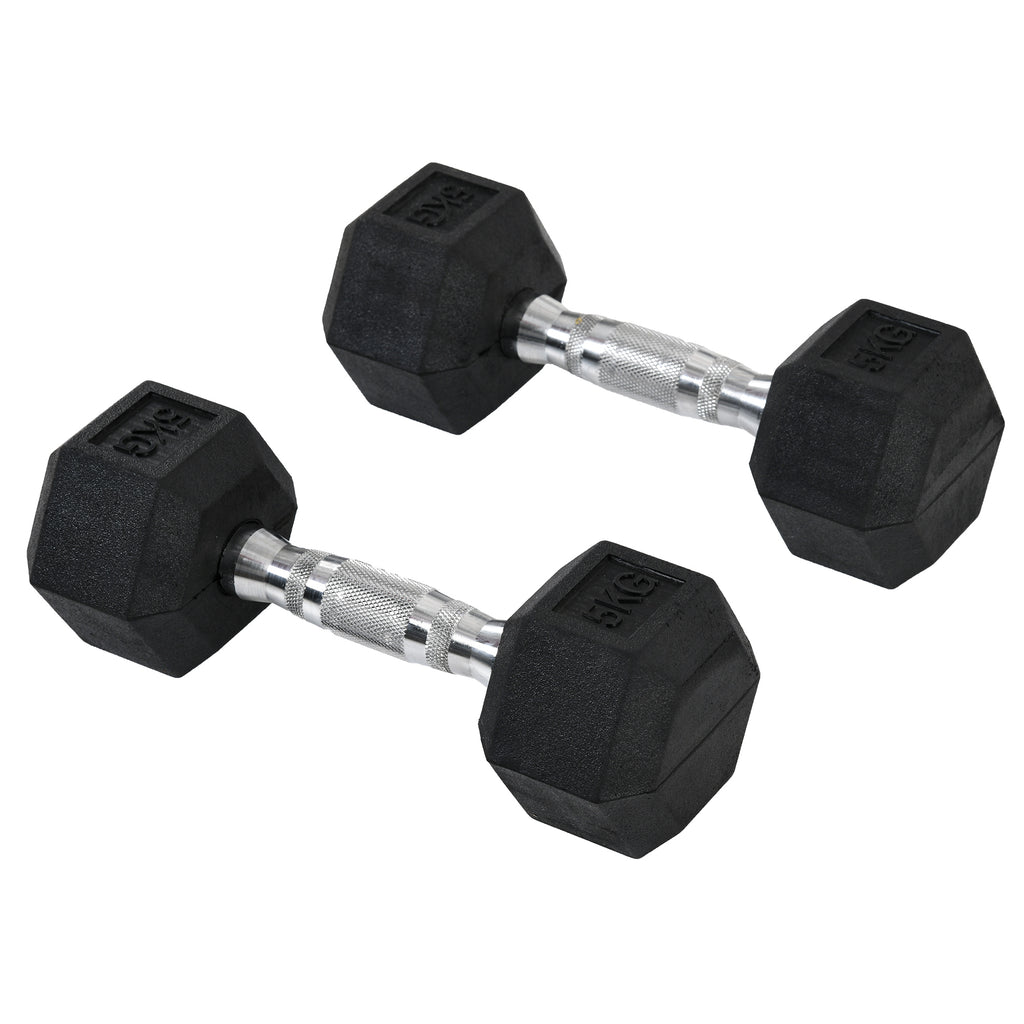 Rubber hex dumbbell set 2 x 5kg