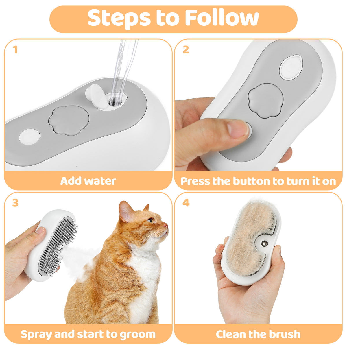 Steam brush grooming a cat