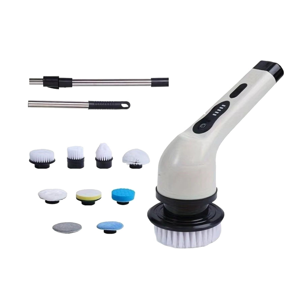 Cordless 9-in-1 Electric Spin Scrubber with brush heads and extension pole