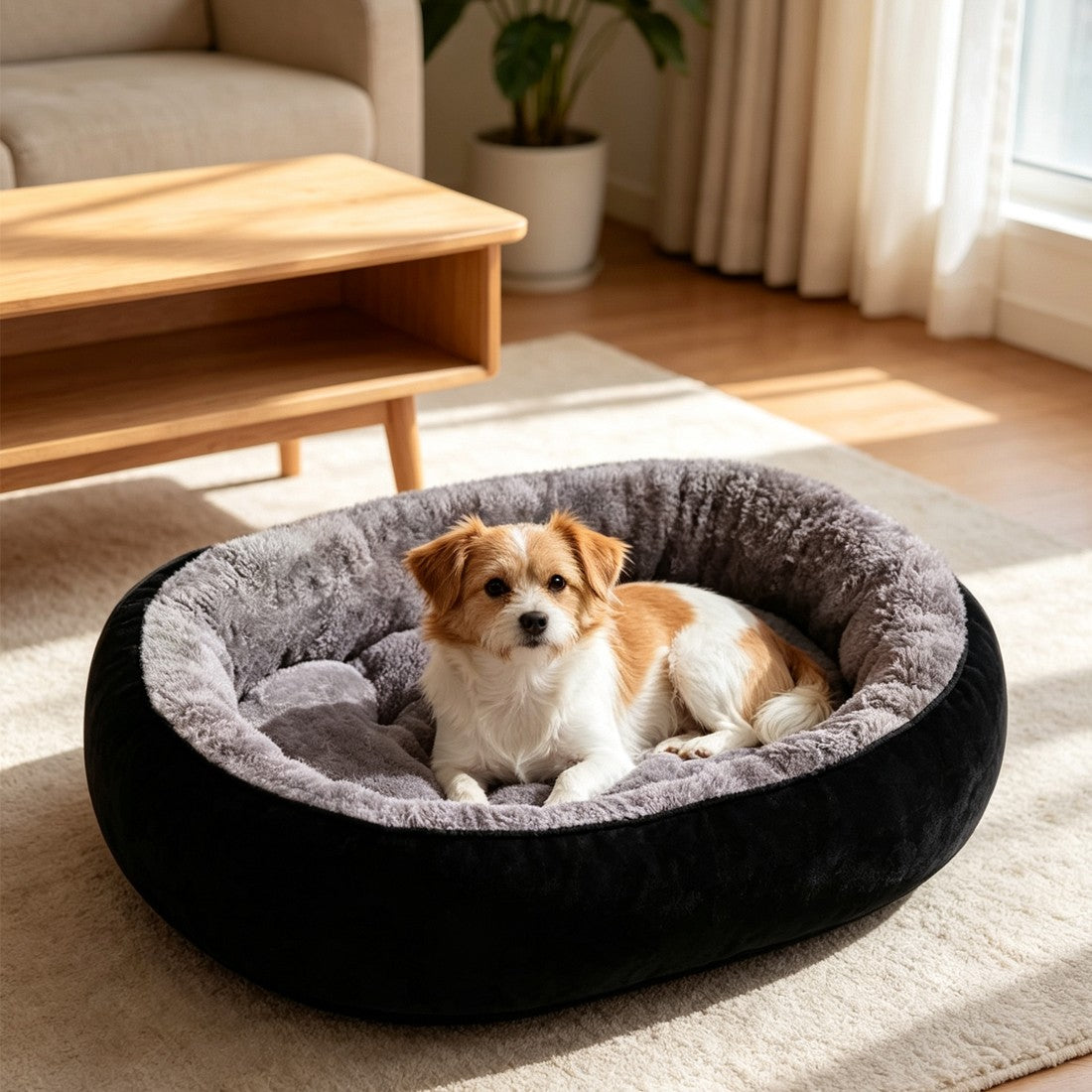 Dog sleeping in fleece bed