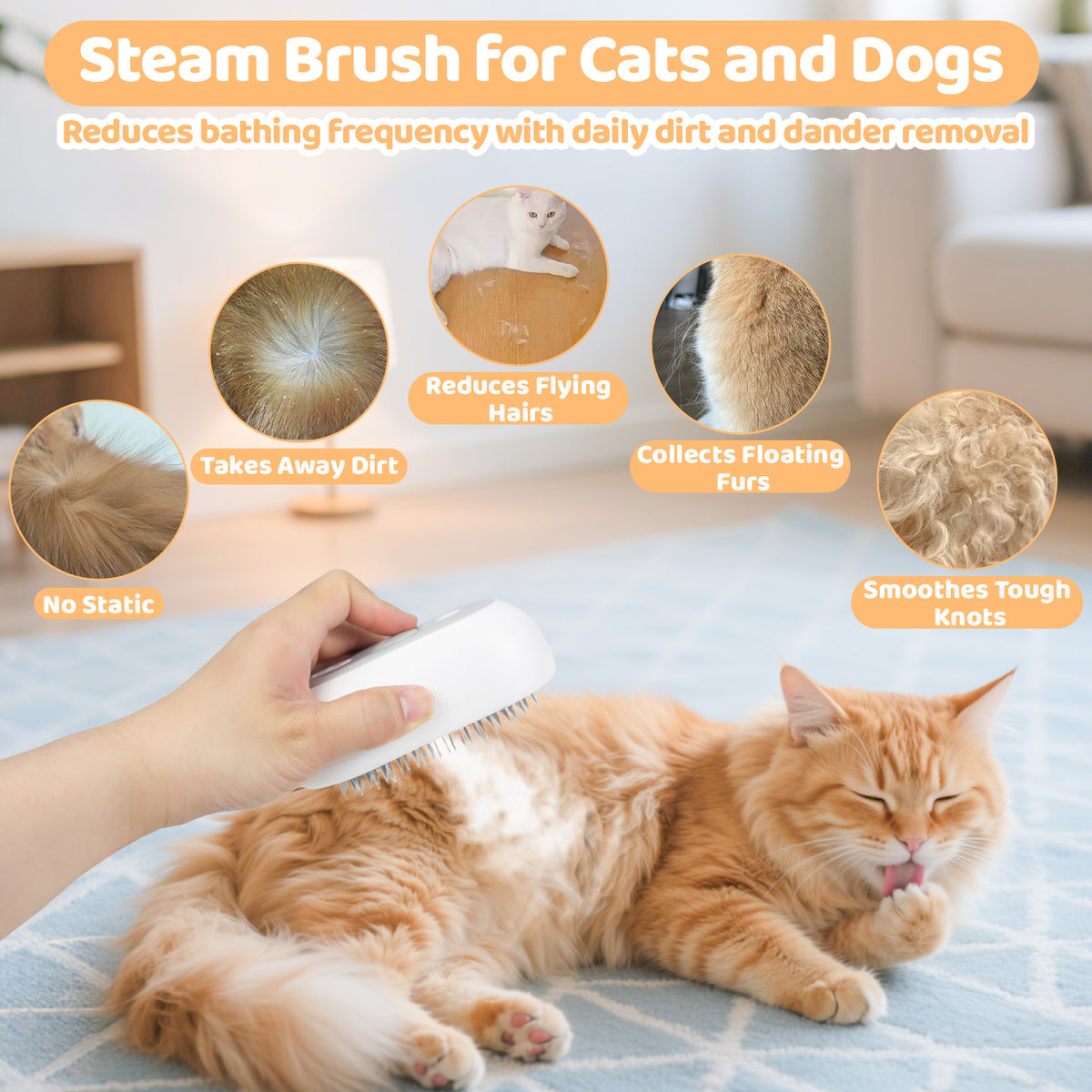 Cat steam grooming brush